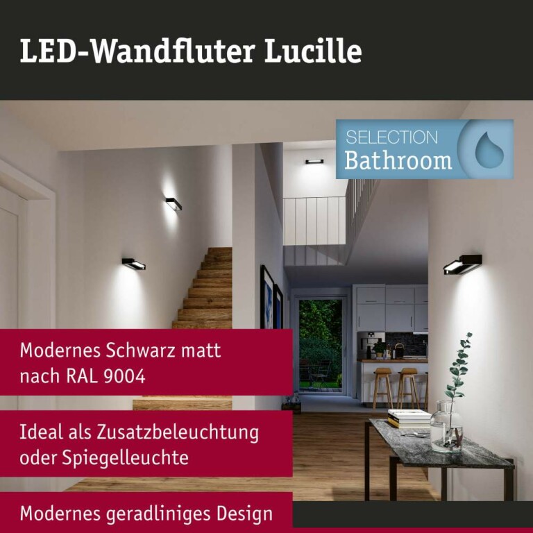 Paulmann Selection Bathroom LED Wandleuchte Lucille IP44  2700K 1000lm 230V 11W dimmbar Schwarz