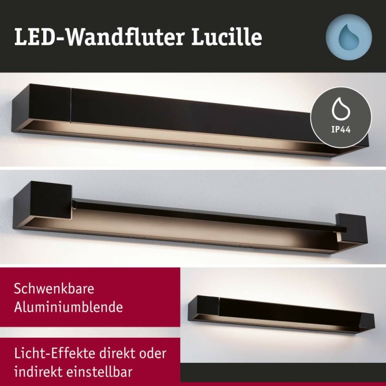 Paulmann Selection Bathroom LED Wandleuchte Lucille IP44  2700K 1300lm 230V 17W dimmbar Schwarz