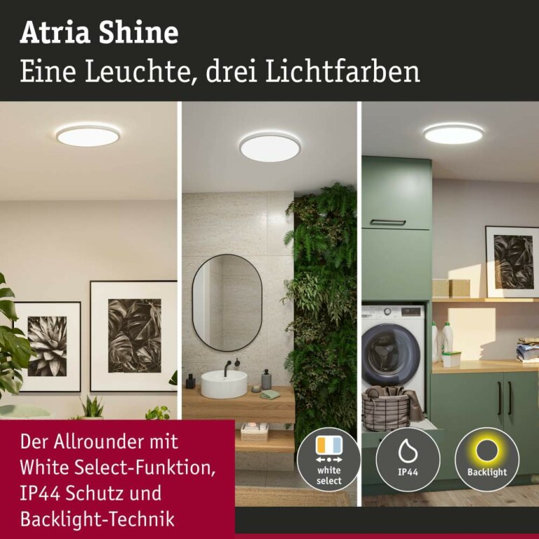 Paulmann LED Panel Atria Shine  IP44 rund 398mm  20,8W 2800lm White Switch Weiß