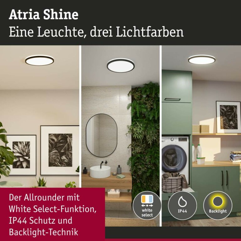 Paulmann LED Panel Atria Shine  IP44 rund 398mm  20,8W 2800lm White Switch Schwarz