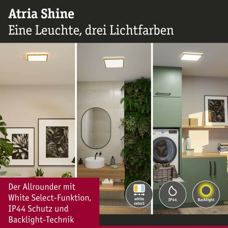 Paulmann LED Panel Atria Shine  IP44 eckig mm  15,7W 2100lm White Switch Holzoptik Eiche