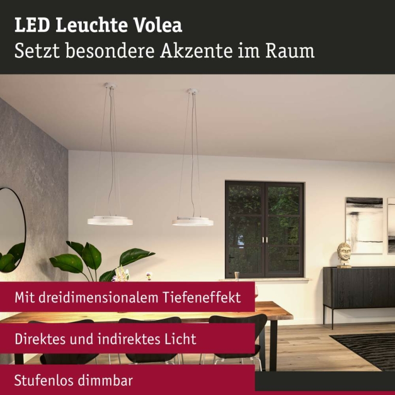 Paulmann LED Deckenleuchte Volea Weiß/Silber dimmbar inkl. Pendelabhängung ⌀ 32cm IP44 13W 3000K