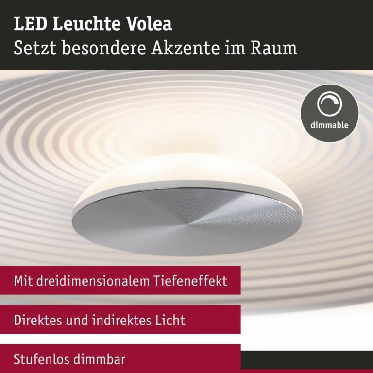 Paulmann LED Deckenleuchte Volea Weiß/Silber dimmbar inkl. Pendelabhängung ⌀ 32cm IP44 13W 3000K