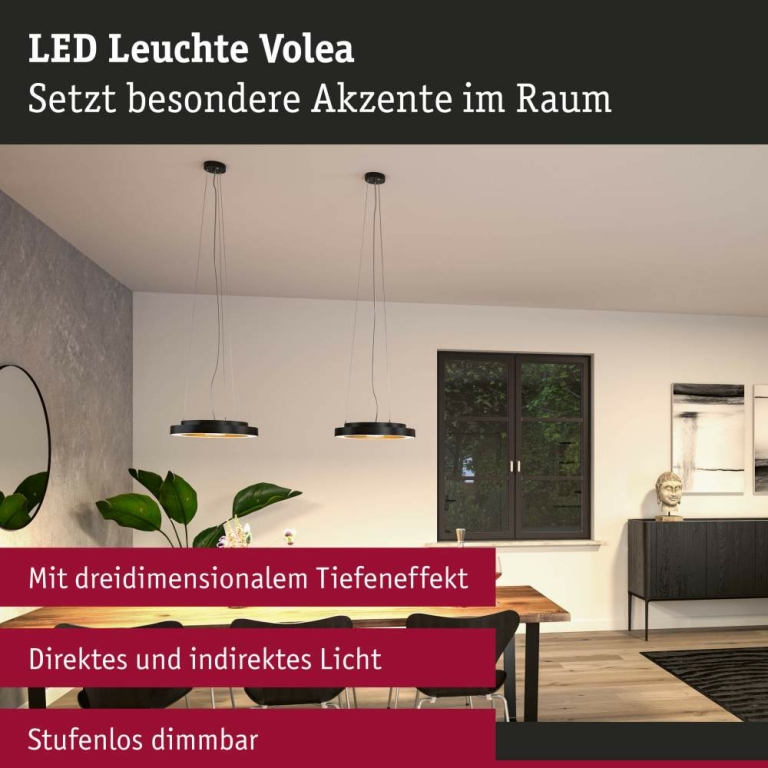 Paulmann LED Deckenleuchte Volea Schwarz/Gold/Silber dimmbar inkl. Pendelabhängung ⌀ 32cm IP44 13W 3000K