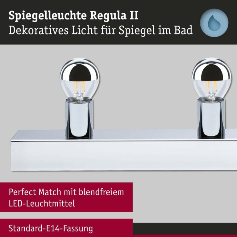 Paulmann Set Spiegelleuchte Regula II inkl. Leuchtmittel 3-flammig
  E14 2700K 3x440lm 230V 3x4,8W dimmbar Chrom Kopfspiegel Silber