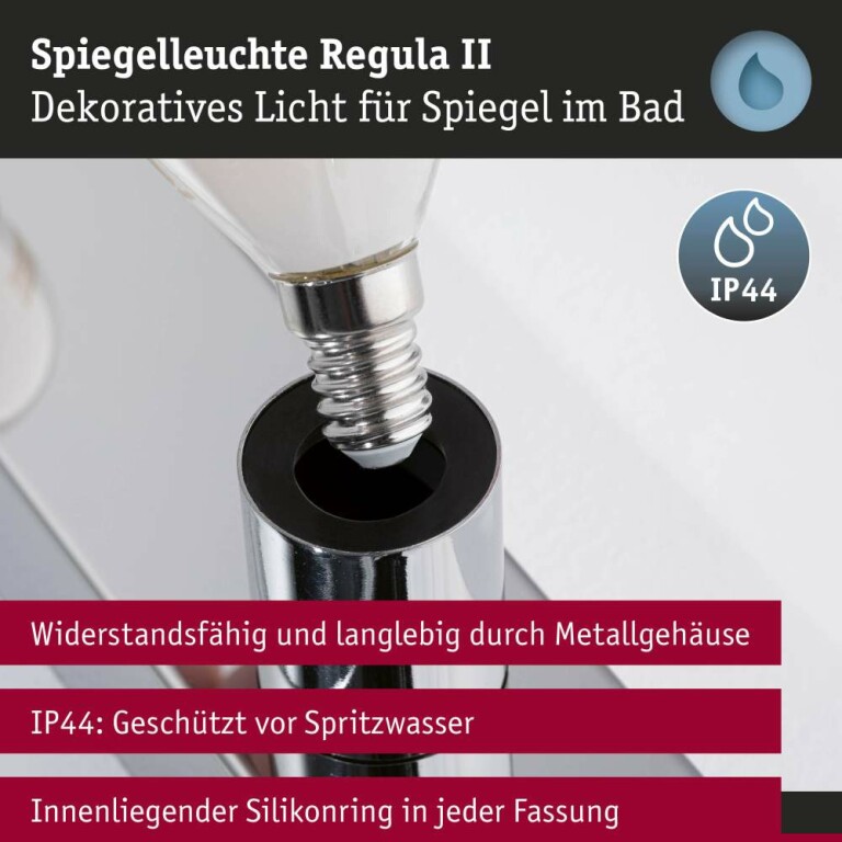 Paulmann Set Spiegelleuchte Regula II inkl. Leuchtmittel 3-flammig
  E14 2700K 3x470lm 230V 3x4,5W dimmbar Chrom Opal