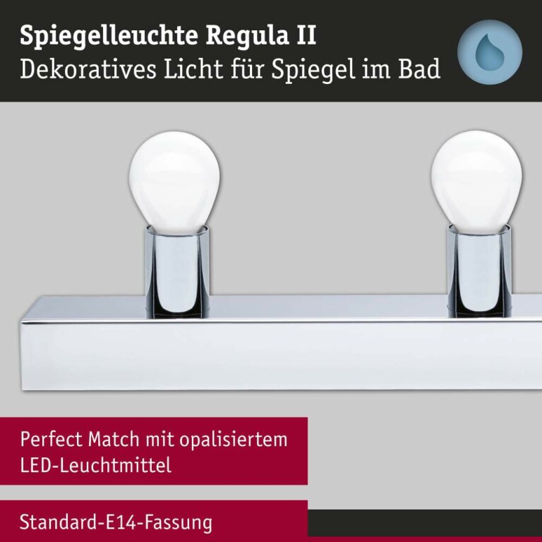 Paulmann Set Spiegelleuchte Regula II inkl. Leuchtmittel 3-flammig
  E14 2700K 3x470lm 230V 3x4,5W dimmbar Chrom Opal