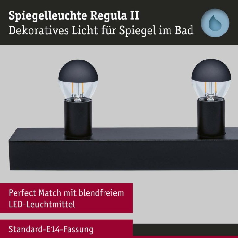 Paulmann Set Spiegelleuchte Regula II inkl. Leuchtmittel 3-flammig
  E14 2700K 3x470lm 230V 3x4,5W dimmbar Schwarz Kopfspiegel Schwarz matt