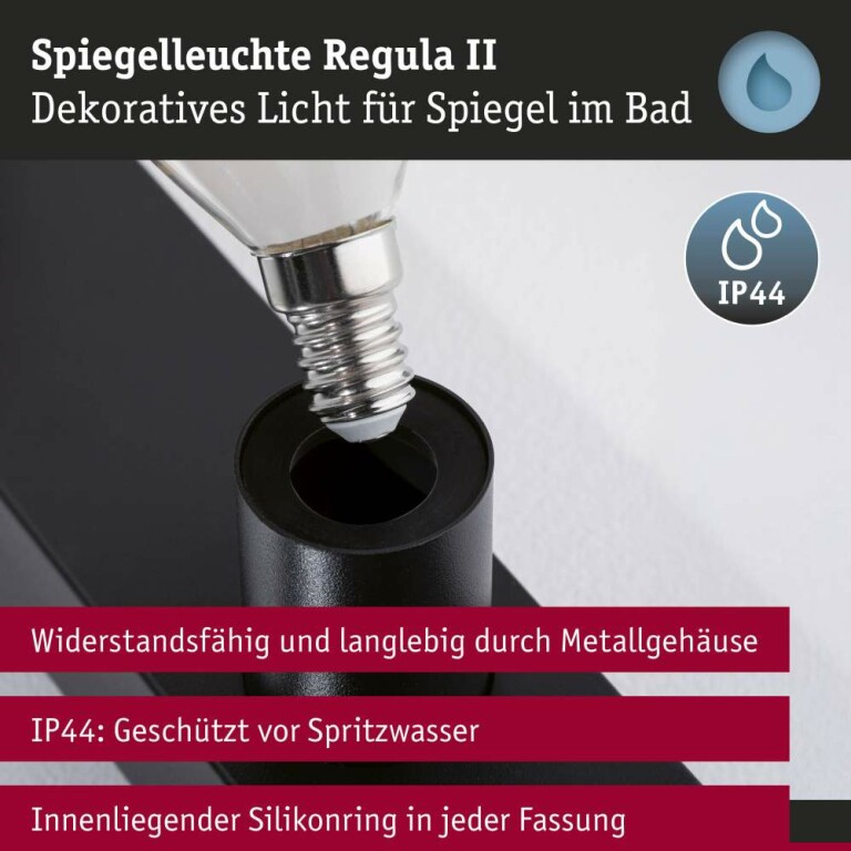 Paulmann Set Spiegelleuchte Regula II inkl. Leuchtmittel 3-flammig
  E14 2700K 3x470lm 230V 3x4,5W dimmbar Schwarz Opal