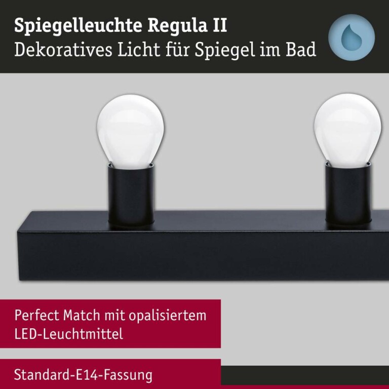 Paulmann Set Spiegelleuchte Regula II inkl. Leuchtmittel 3-flammig
  E14 2700K 3x470lm 230V 3x4,5W dimmbar Schwarz Opal