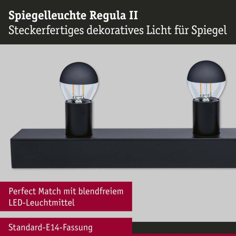 Paulmann Set Spiegelleuchte Regula II inkl. Leuchtmittel 4-flammig
  E14 2700K 4x250lm 230V 4x2,5W dimmbar Schwarz Kopfspiegel Schwarz matt