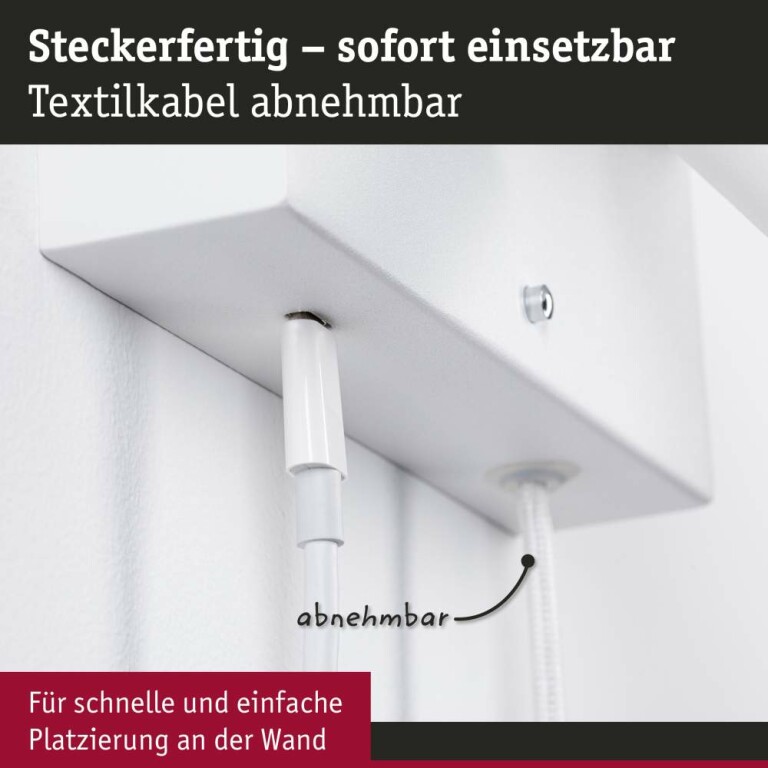 Paulmann LED Wandleuchte Leselampe Jerik Weiß matt USB-C 3000K 160lm 3-Step-Dim mit Euroflachstecker schwenkbarer Leuchtenkopf