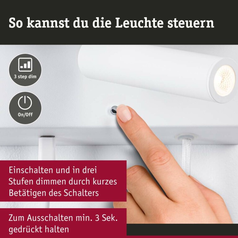 Paulmann LED Wandleuchte Leselampe Jerik Weiß matt USB-C 3000K 160lm 3-Step-Dim mit Euroflachstecker schwenkbarer Leuchtenkopf