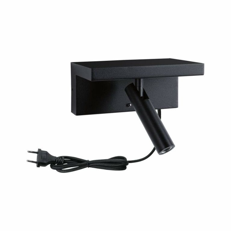 Paulmann LED Wandleuchte Leselampe Jerik Schwarz matt USB-C 3000K 160lm 3-Step-Dim mit Euroflachstecker schwenkbarer Leuchtenkopf