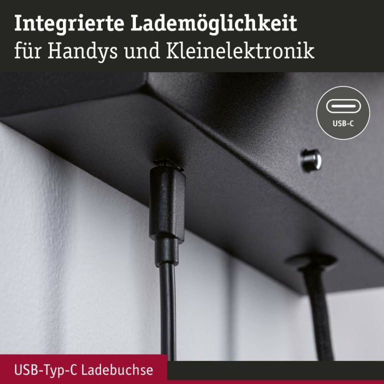 Paulmann LED Wandleuchte Leselampe Jerik Schwarz matt USB-C 3000K 160lm 3-Step-Dim mit Euroflachstecker schwenkbarer Leuchtenkopf