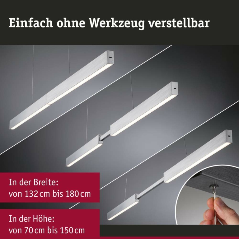 Paulmann LED Pendelleuchte Aptare Alu gebürstet Touchless Sensor 2700K dimmbar verstellbare Breite & Höhe