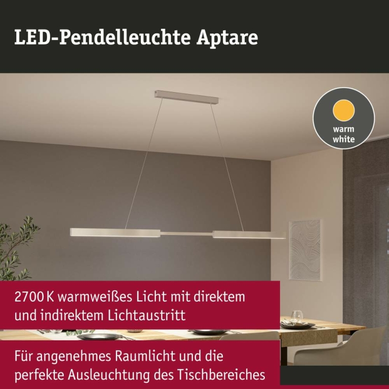 Paulmann LED Pendelleuchte Aptare Alu gebürstet Touchless Sensor 2700K dimmbar verstellbare Breite & Höhe