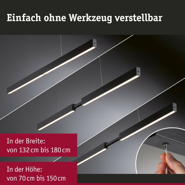 Paulmann LED Pendelleuchte Aptare Schwarz Touchless Sensor 2700K dimmbar verstellbare Breite & Höhe