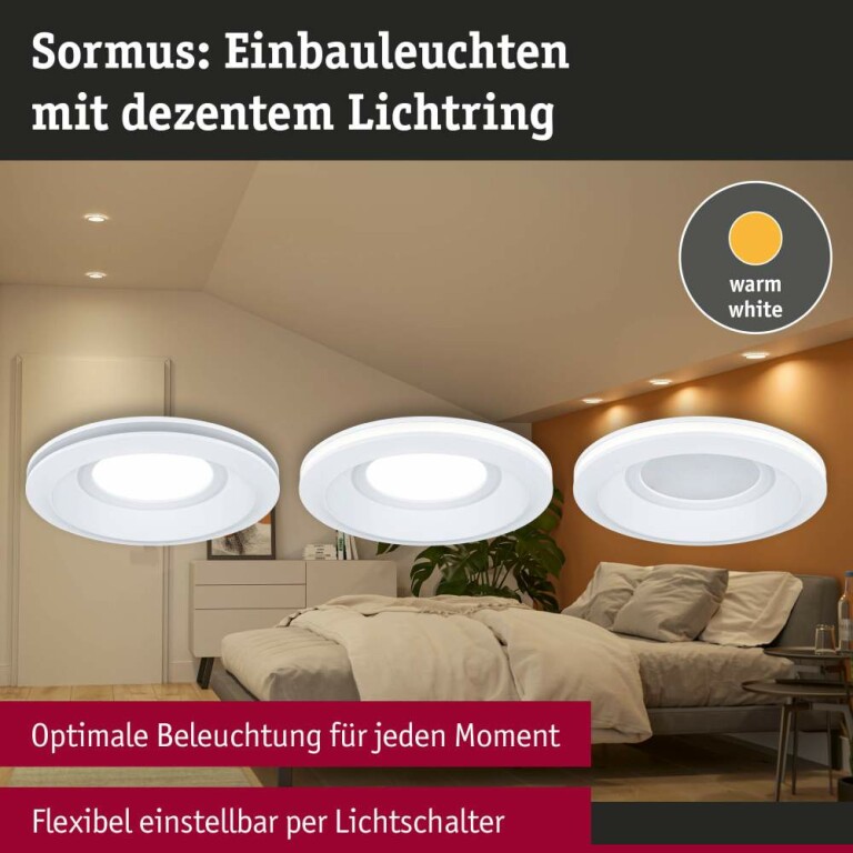 Paulmann LED Einbauleuchte Sormus Einzelleuchte  IP65 rund 100mm  4,8 / 1,5W 560lm / 180lm 230V  3000K Weiß