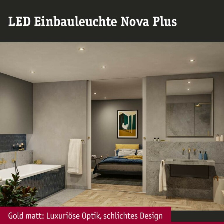 Paulmann Einbauleuchte Nova Plus Gold matt rund IP65 93mm 30° GU5,3 / GU10 max. 35W 230/12V dimmbar