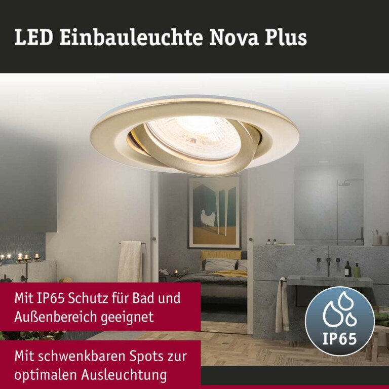 Paulmann Einbauleuchte Nova Plus Gold matt rund IP65 93mm 30° GU5,3 / GU10 max. 35W 230/12V dimmbar