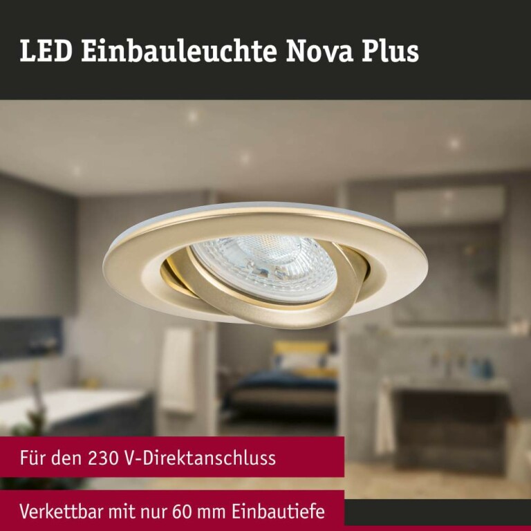 Paulmann Einbauleuchte Nova Plus Gold matt rund IP65 93mm 30° GU5,3 / GU10 max. 35W 230/12V dimmbar