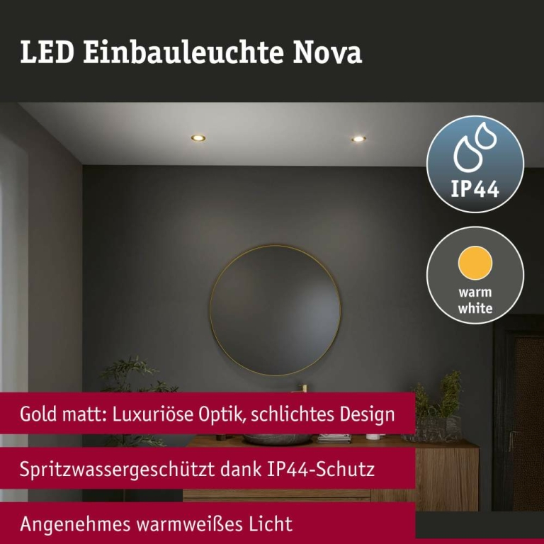 Paulmann LED Einbauleuchte Nova Coin Basisset starr IP44 rund 78mm  Coin 3x6W 3x470lm 230V  2700K Gold matt