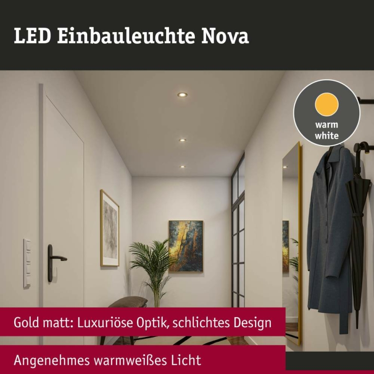 Paulmann LED Einbauleuchte 3-Step-Dim Nova Coin Basisset schwenkbar  rund 84mm 50° Coin 3x6W 3x470lm 230V dimmbar 2700K Gold matt