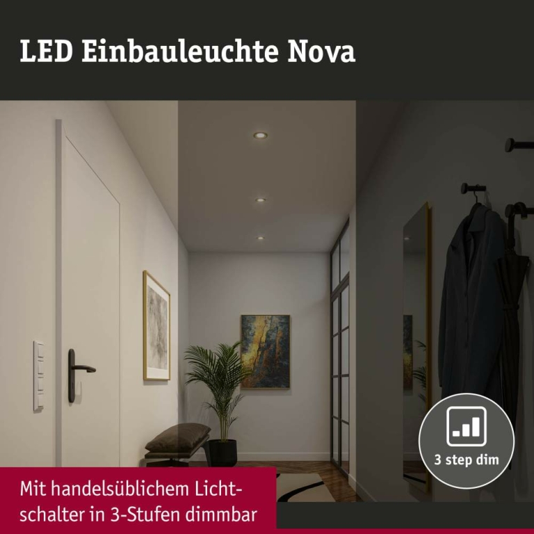 Paulmann LED Einbauleuchte 3-Step-Dim Nova Coin Basisset schwenkbar  rund 84mm 50° Coin 3x6W 3x470lm 230V dimmbar 2700K Gold matt