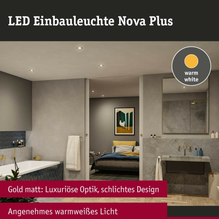 Paulmann LED Einbauleuchte Nova Plus 3er-Set  IP65 rund 93mm 30° GU10 3x6W 3x460lm 230V dimmbar 2700K Gold matt