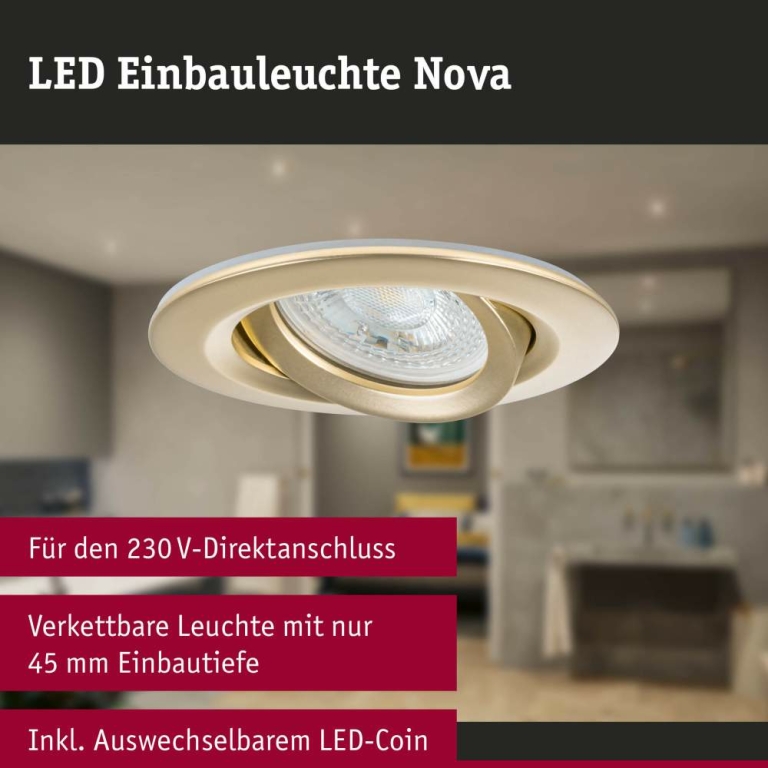 Paulmann LED Einbauleuchte Nova Plus 3er-Set  IP65 rund 93mm 30° GU10 3x6W 3x460lm 230V dimmbar 2700K Gold matt