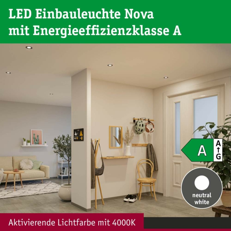 Paulmann LED Einbauleuchte Nova Coin Einzelleuchte   rund 84mm 50° 2,8W 505lm 230V  4000K Weiß matt