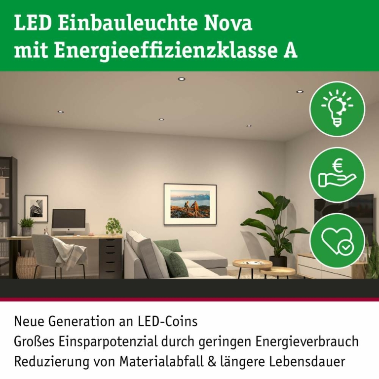 Paulmann LED Einbauleuchte Nova Coin Einzelleuchte   rund 84mm 50° 2,8W 505lm 230V  4000K Weiß matt