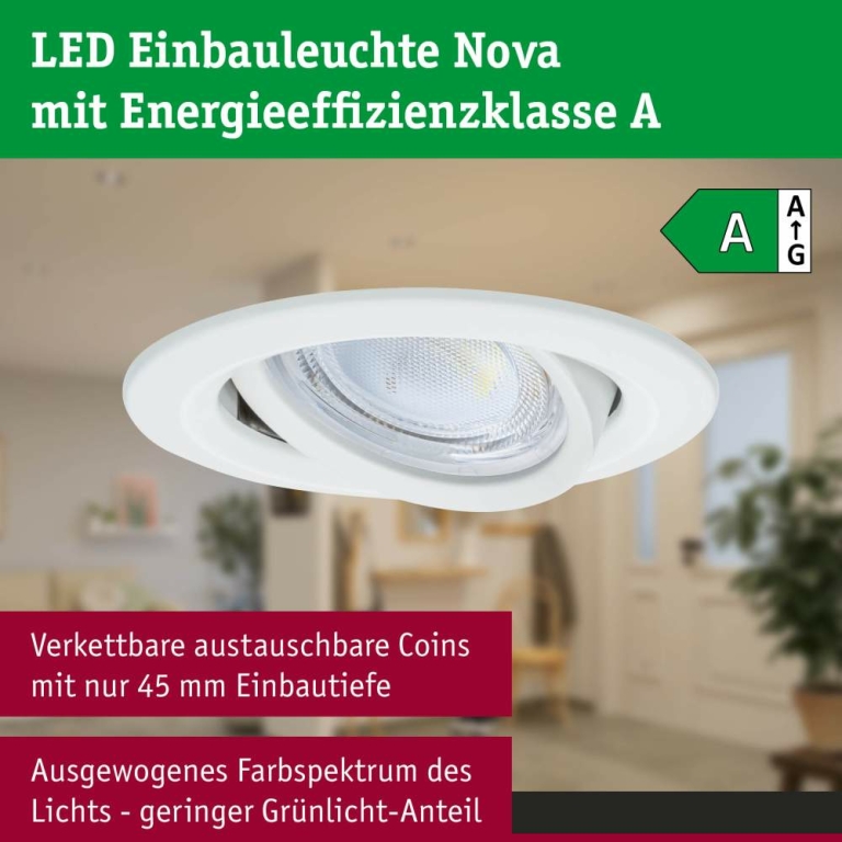 Paulmann LED Einbauleuchte Nova Coin Einzelleuchte   rund 84mm 50° 2,8W 505lm 230V  4000K Weiß matt