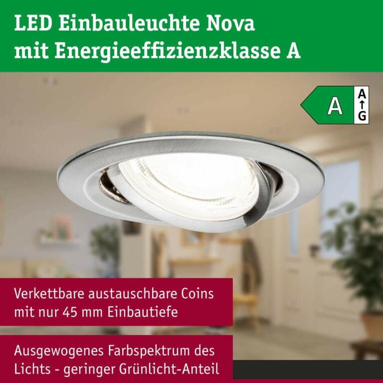 Paulmann LED Einbauleuchte Nova Coin 3er-Set   rund 84mm 50° 3x2,8W 3x505lm 230V  4000K Eisen gebürstet