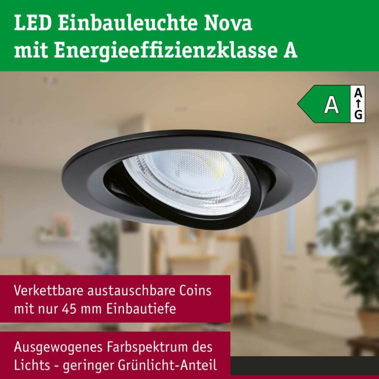 Paulmann LED Einbauleuchte Nova Coin 3er-Set   rund 84mm 50° 3x2,8W 3x505lm 230V  4000K Schwarz matt