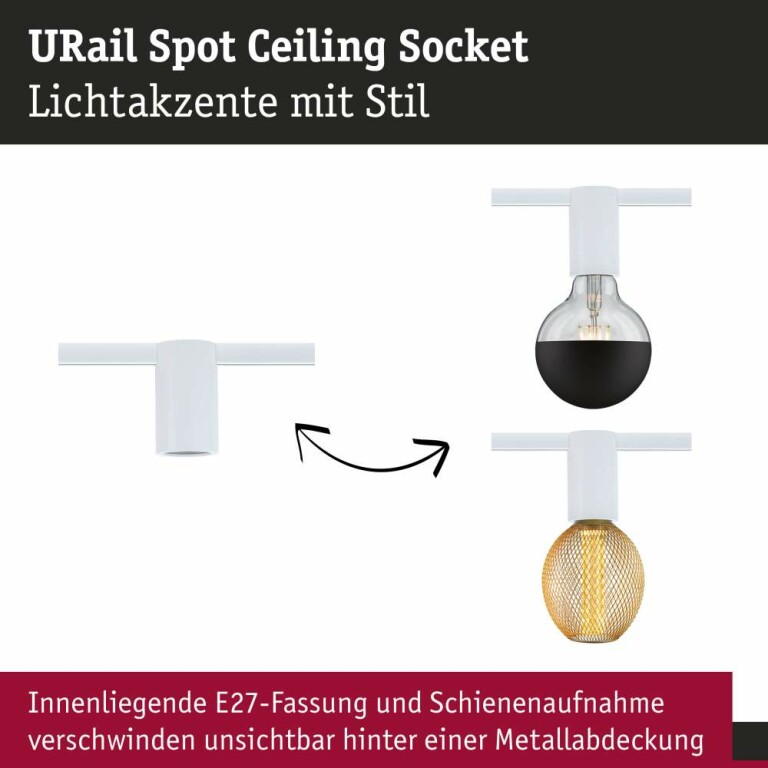 Paulmann URail Schienenspot Socket  E27  max. 20W  dimmbar 230V Signalweiß