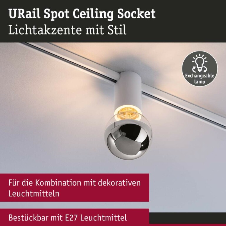 Paulmann URail Schienenspot Socket  E27  max. 20W  dimmbar 230V Signalweiß