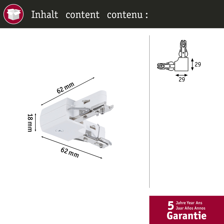 Paulmann URail L-Verbinder L-Stück starr Reinweiß RAL 9010