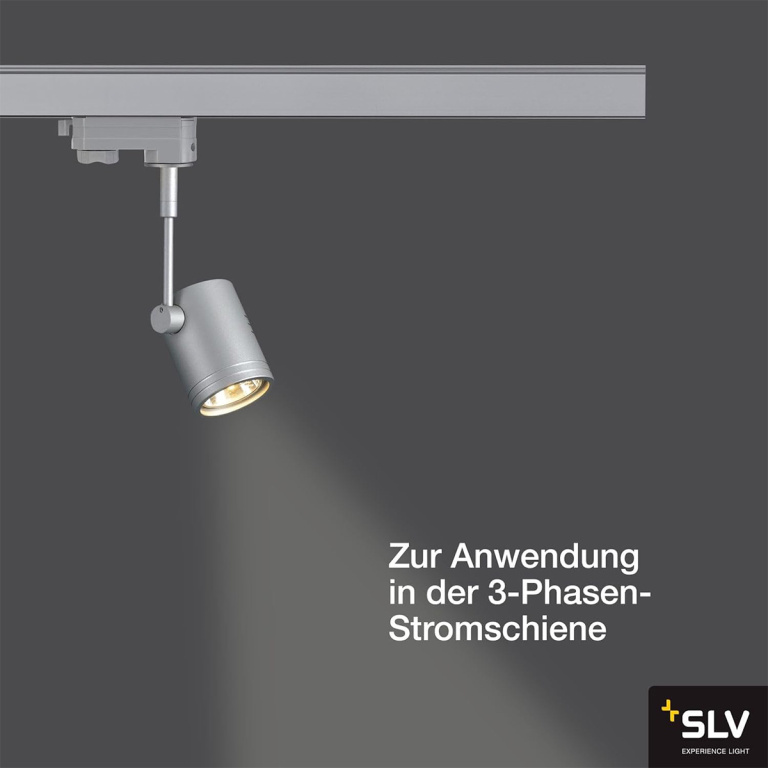 SLV 3-Phasen Schienen-Strahler BIMA I silbergrau einflammig GU10 QPAR51 max. 50W inkl. 3P.-Adapter