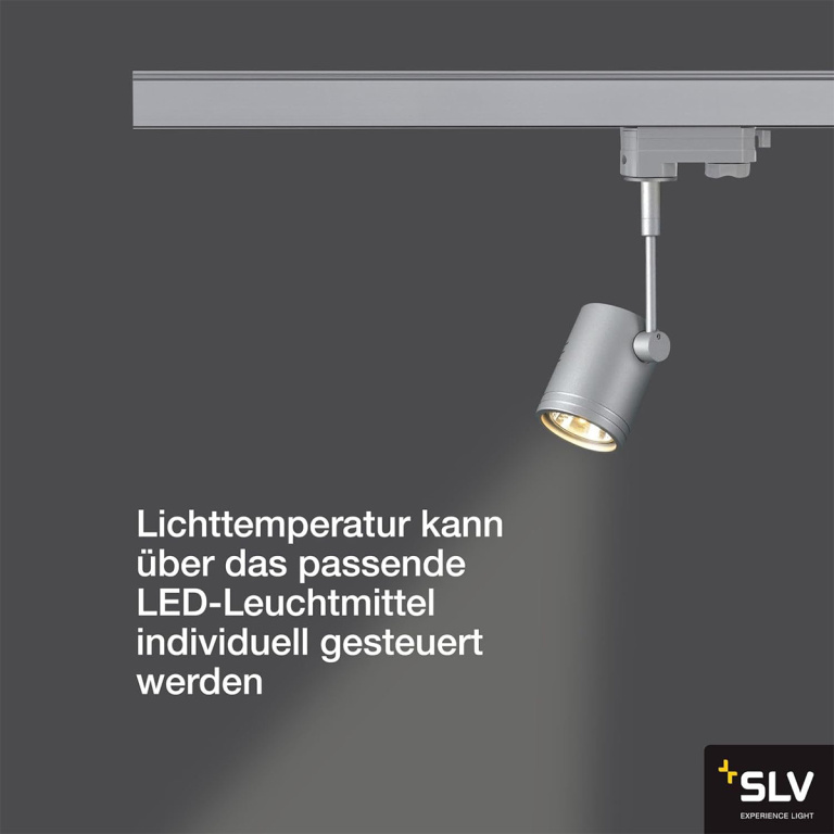 SLV 3-Phasen Schienen-Strahler BIMA I silbergrau einflammig GU10 QPAR51 max. 50W inkl. 3P.-Adapter