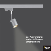 3-Phasen Schienen-Strahler BIMA I silbergrau einflammig GU10 QPAR51 max. 50W inkl. 3P.-Adapter