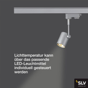 3-Phasen Schienen-Strahler BIMA I silbergrau einflammig GU10 QPAR51 max. 50W inkl. 3P.-Adapter